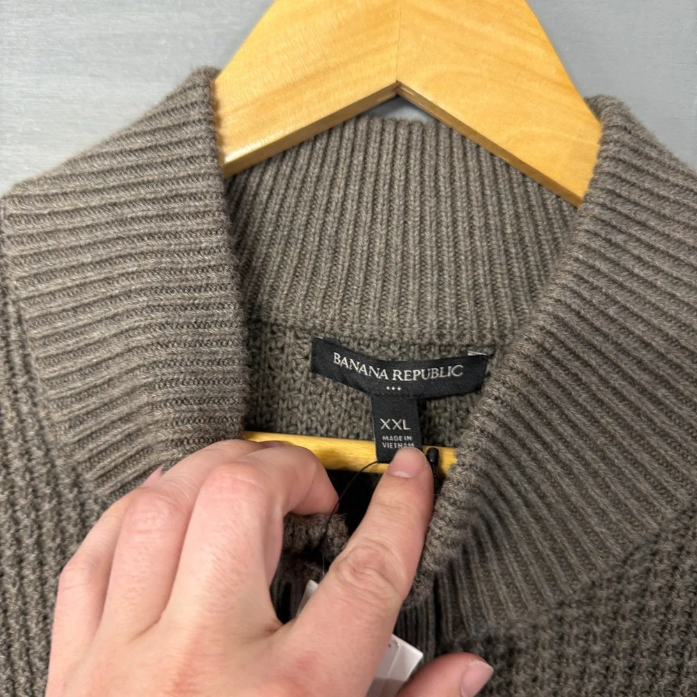 NEW Banana Republic Cardigan Sweater Brown Waffle Knit Button Front XXL